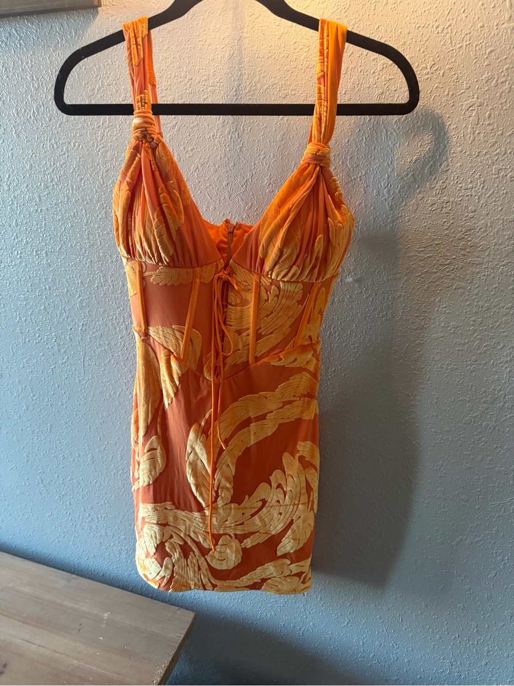 Oh Polly Orange and Yellow Tropical Ruched Camisole Dress